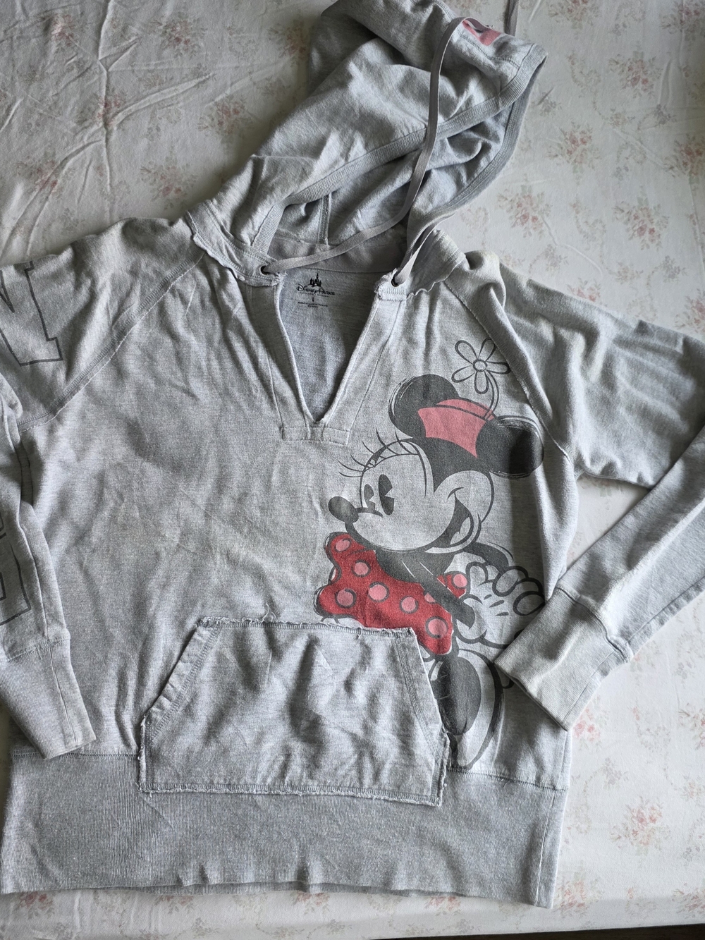 Disney Minnie Mouse Gray Pullover Hoodie with Pink Accents